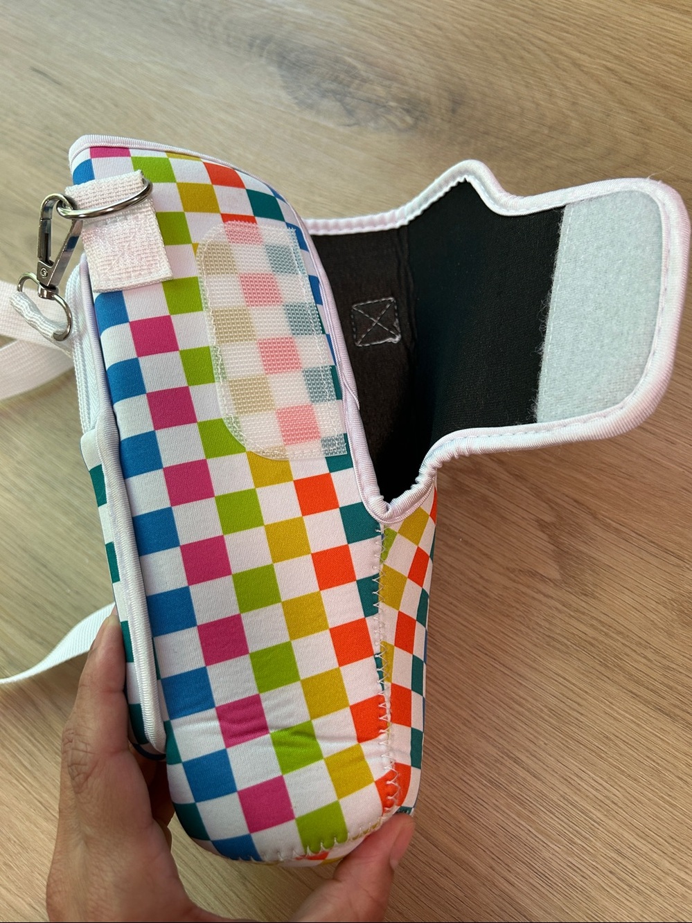 Water Bottle Cup Sleeve With Pouch Crossbody Water Bottle Holder- White Strap - Picture 6 of 16